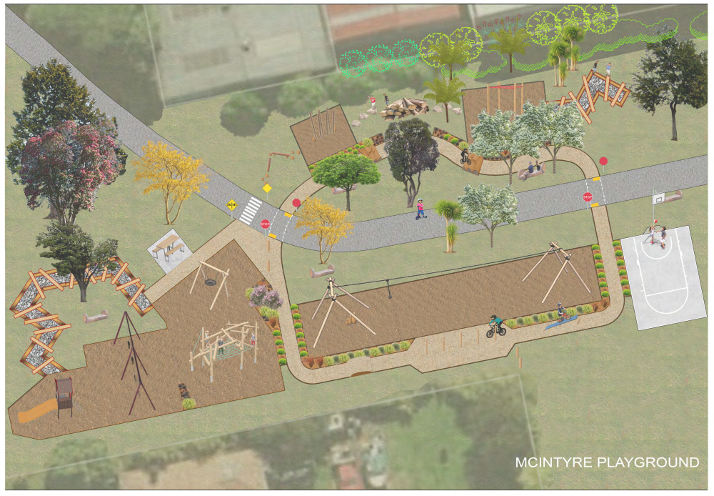 Concept design for the play space at McIntyre Ave.